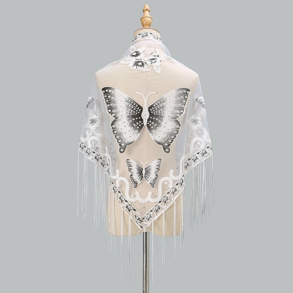 Tassel Fringe Trim - Luksusowa ażurowa chusta z kwiatową koronką,