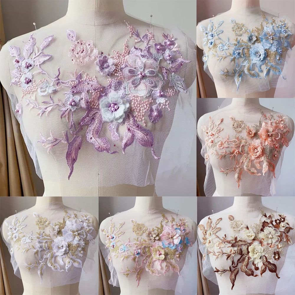 Applique Patch Flower - 3D kwiaty koronka z koralikami aplikacja