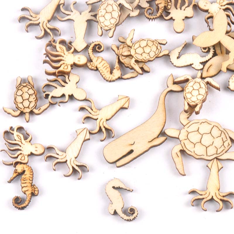 Craft Embellishments - 20 sztuk 25-40mm żółw morski/konie/krwia drewno
