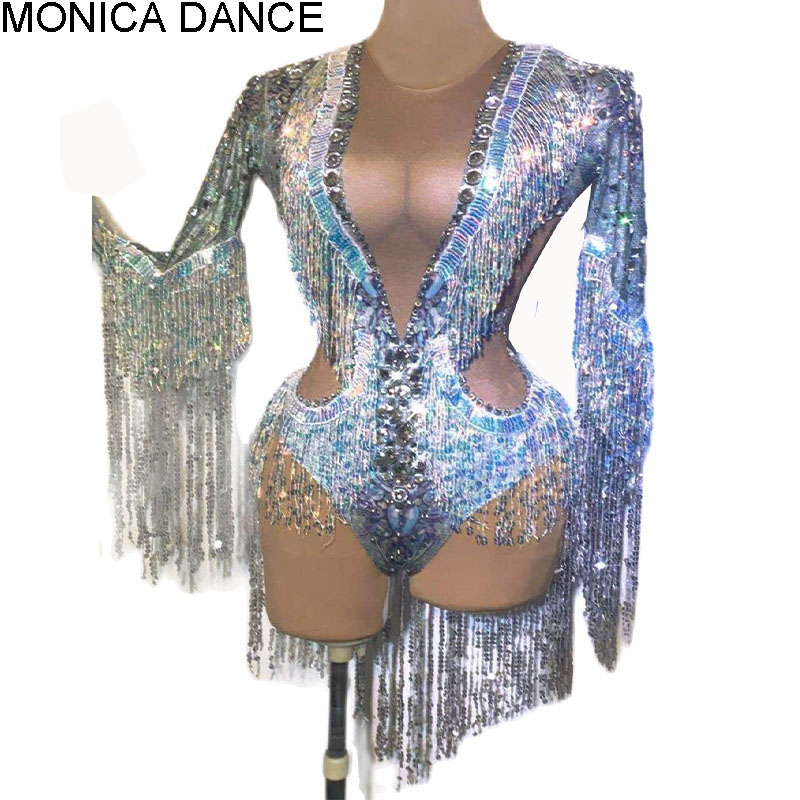 Rhinestone Banding Trim - Kobiety lśniące srebro Rhinestone cekiny Tassel
