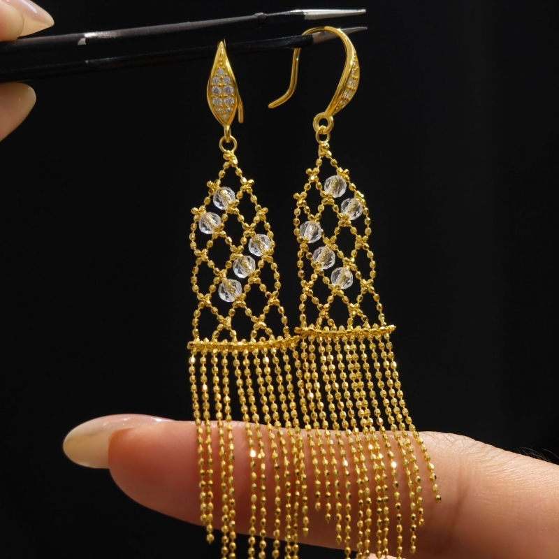 Tassel Fringe Trim - Kolczyki damskie Bellux, włoska koronka, białe