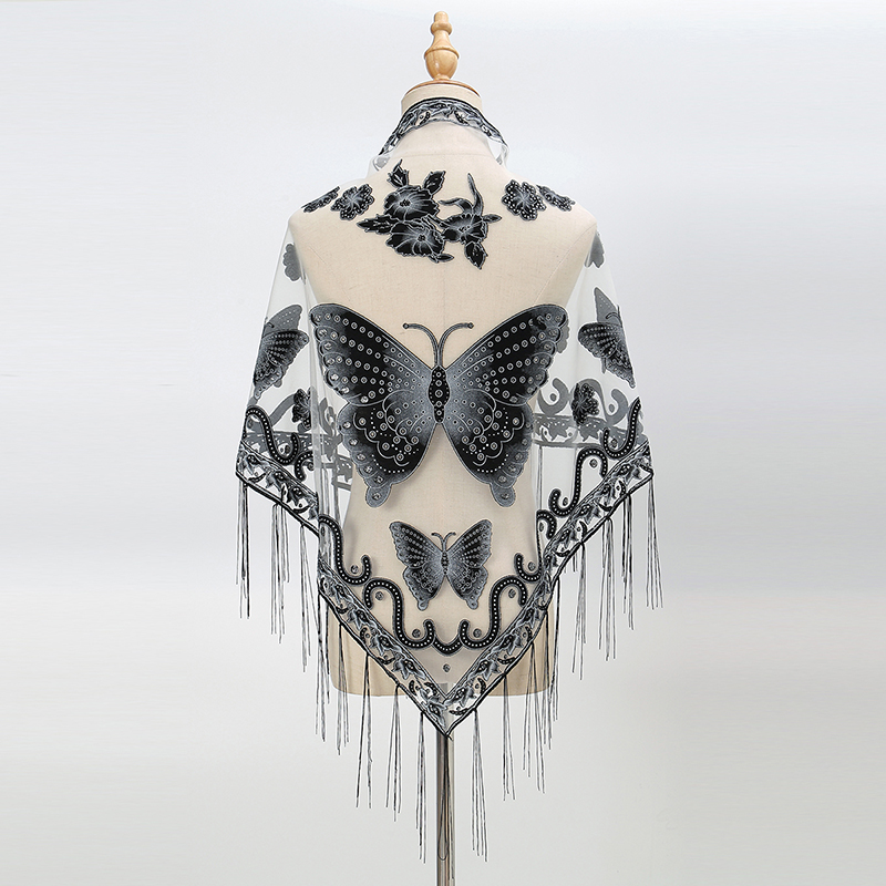 Tassel Fringe Trim - Moda trójkątny szalik motyl haft koronkowy