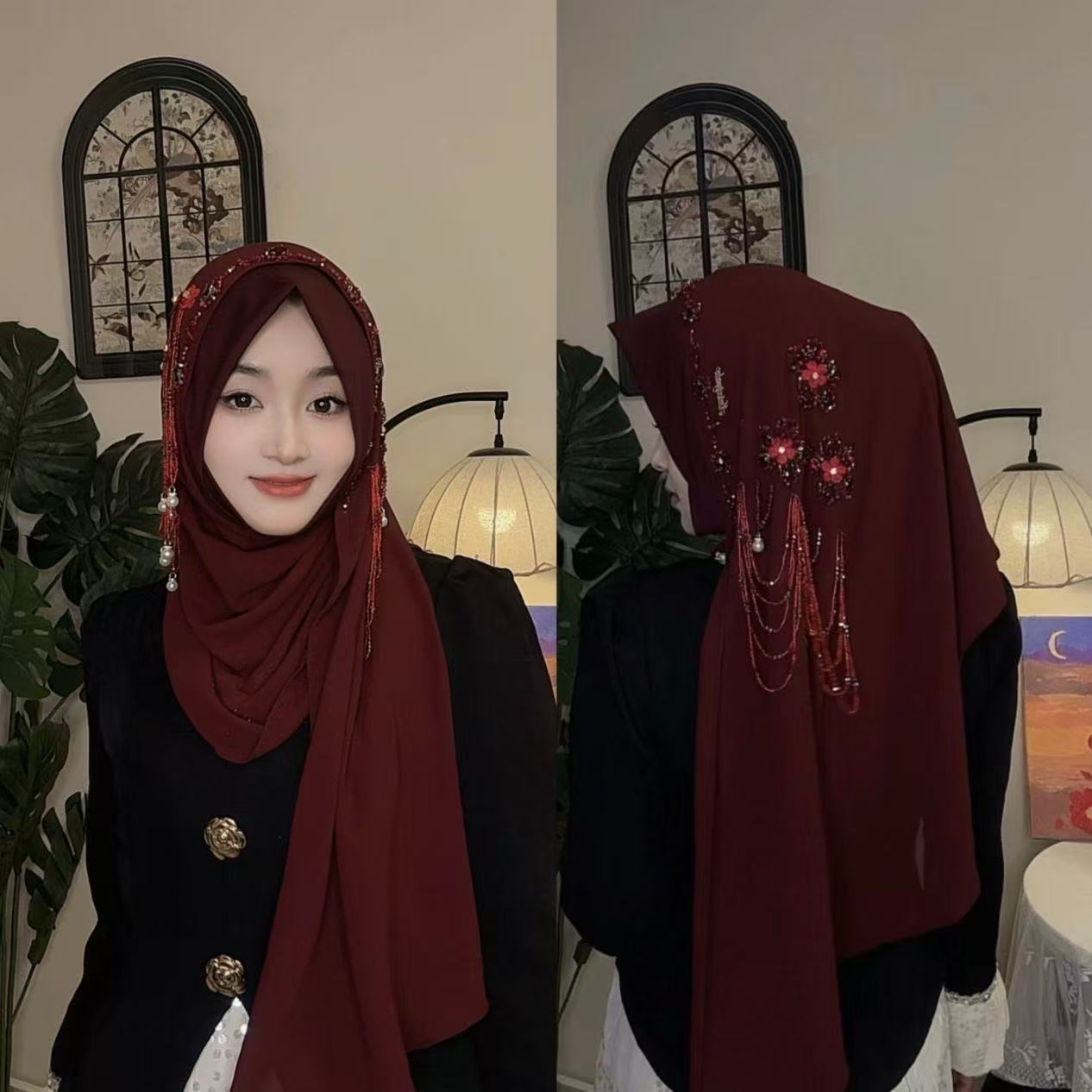 Tassel Fringe Trim - Abaja Hidżab Muzułmańska Damska Chusta Koronkowa